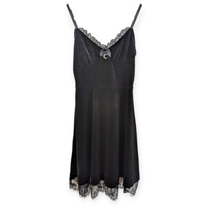 Y2K Black Velvet Lace Babydoll Mini Slip Dress Small